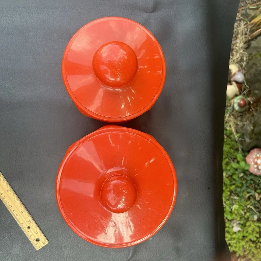 Kromex Aluminum Canisters Set‎ of 2 1970s Retro Kitchen Decor Orange